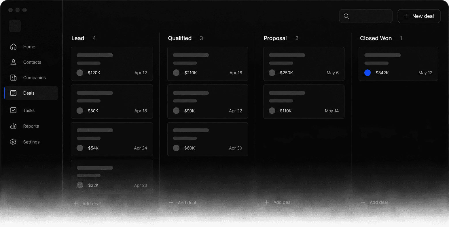 Minimal CRM sales pipeline interface